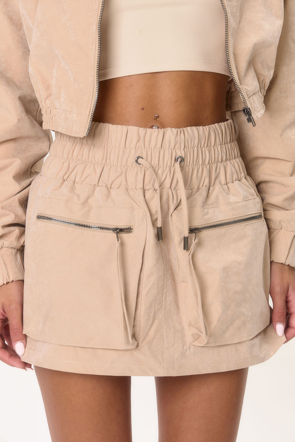 Cargo Inspired Mini Skirt - Beige