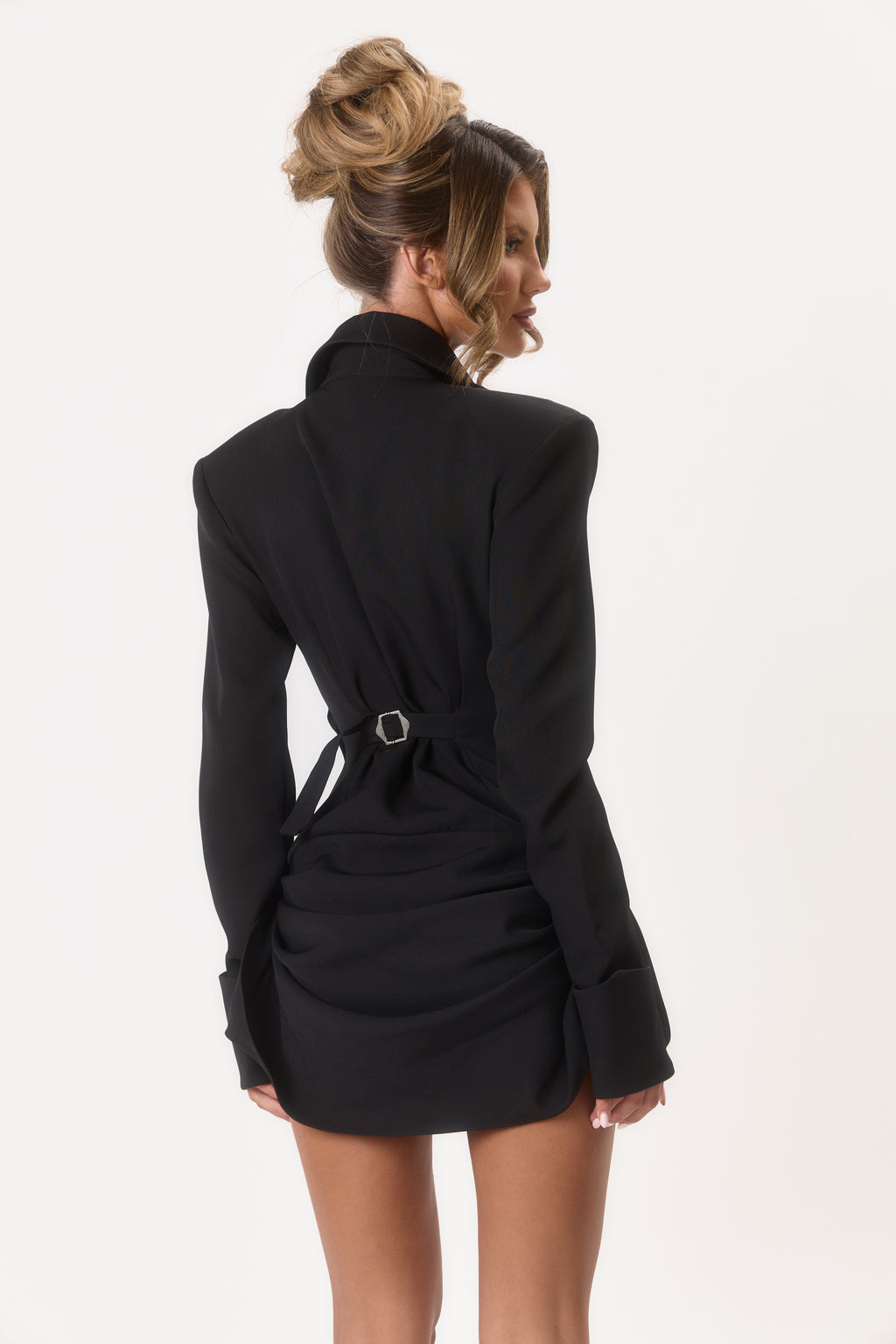 The Sculpted Shirt Mini Dress - Black
