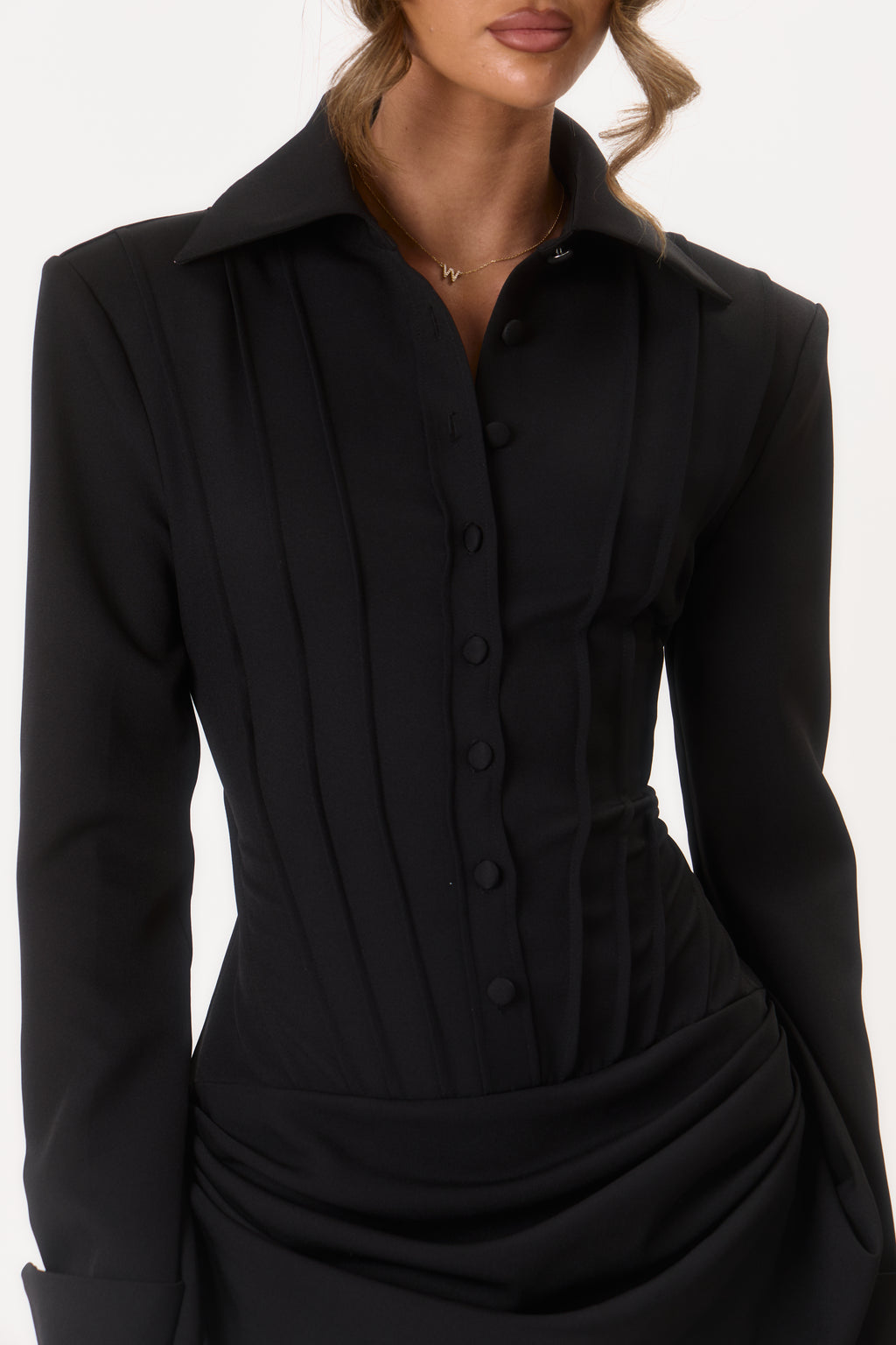 The Sculpted Shirt Mini Dress - Black