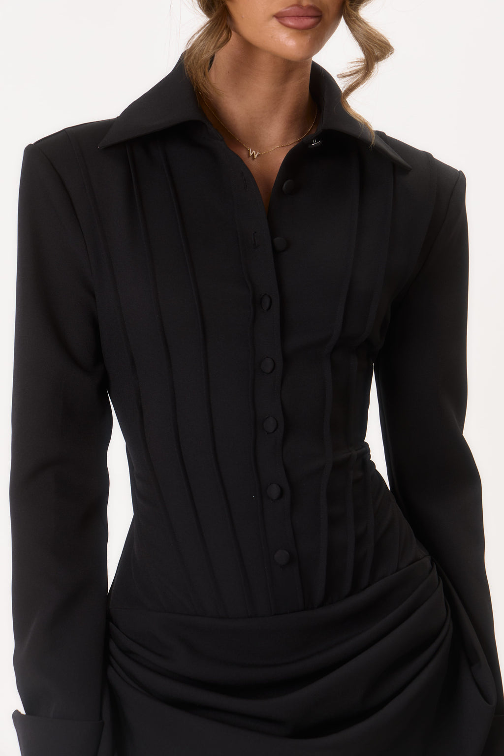 ‘Estelle' Sculpted Shirt Dress - Black