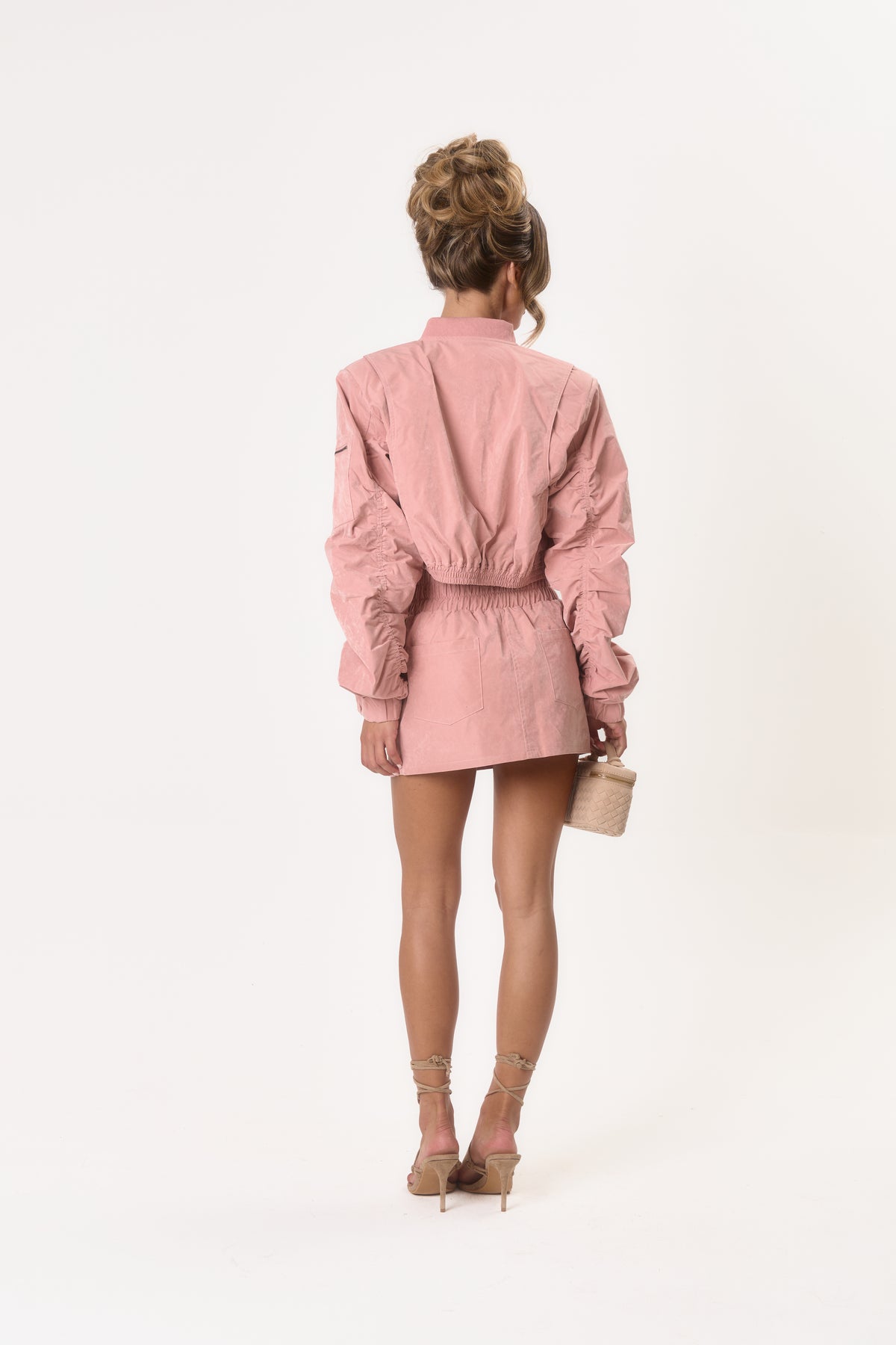 Shoulder Pad Bomber Jacket - Pink