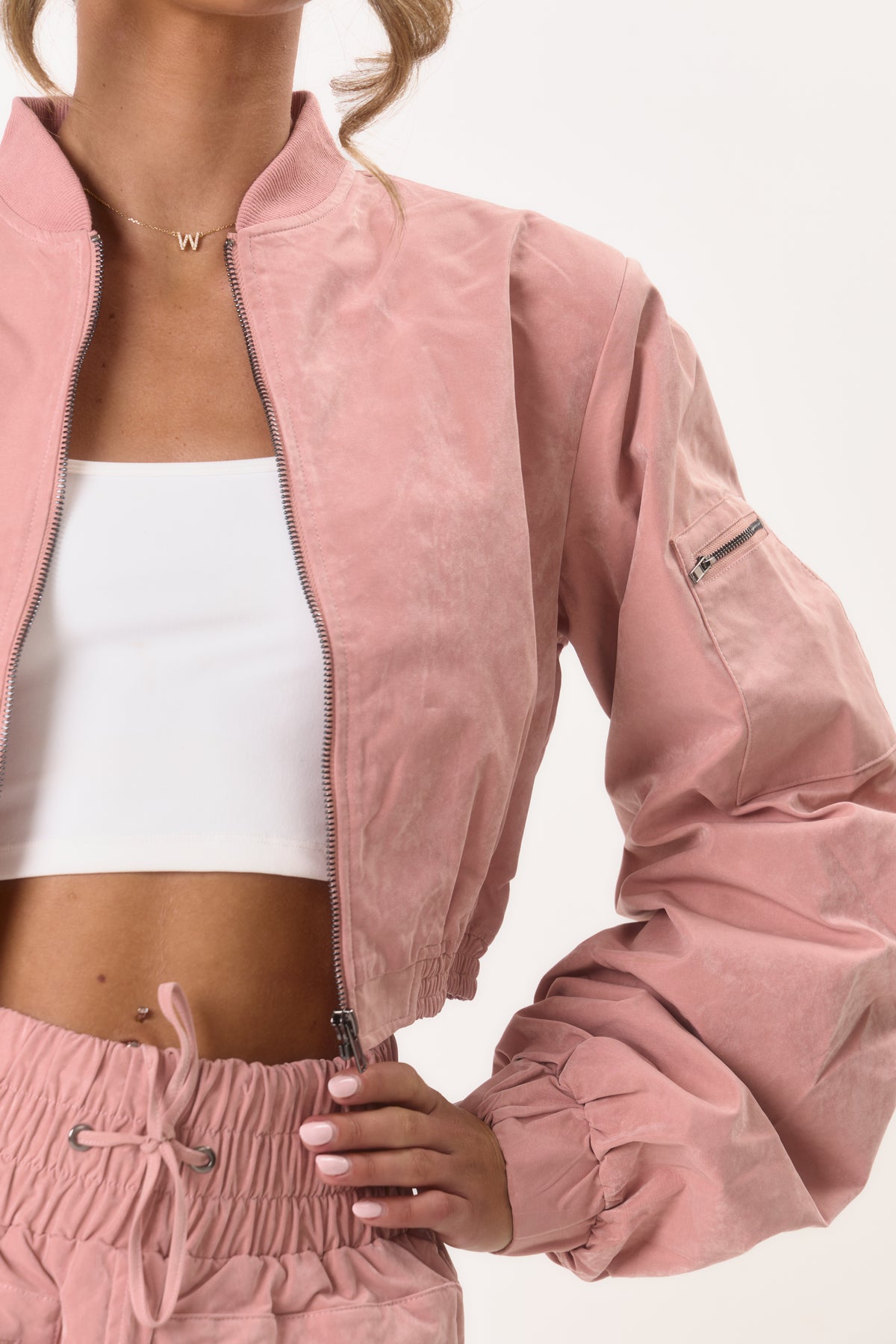 Shoulder Pad Bomber Jacket - Pink