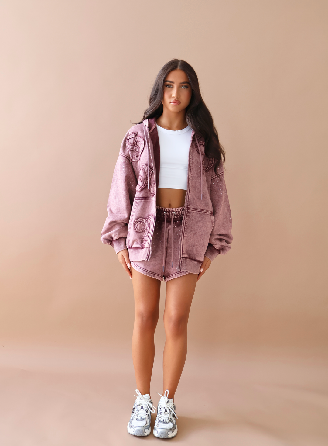 THH Rhinestone Jogger Short - Burgundy