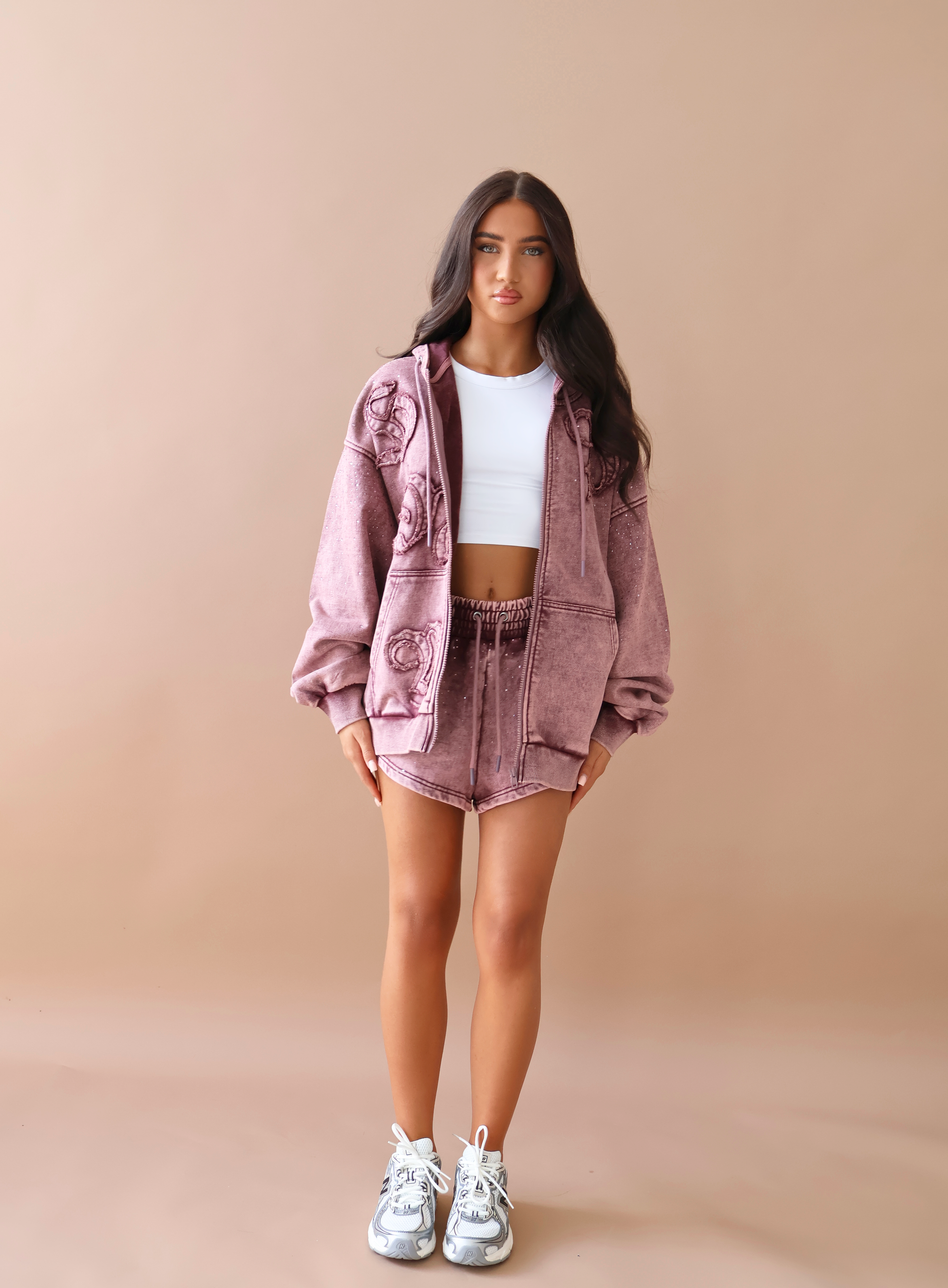 THH Rhinestone Jogger Short - Burgundy