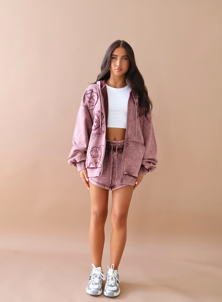 THH Rhinestone Jogger Short - Burgundy