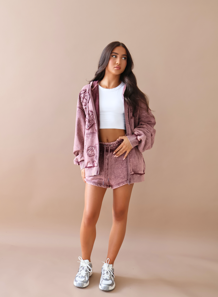 THH Rhinestone Jogger Short - Burgundy