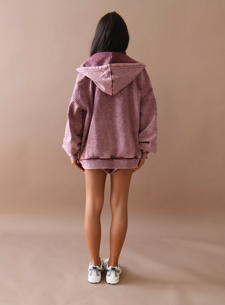 THH Rhinestone Jogger Short - Burgundy