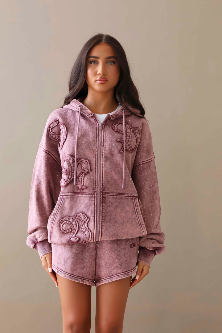 THH Rhinestone Zip Jacket - Burgundy