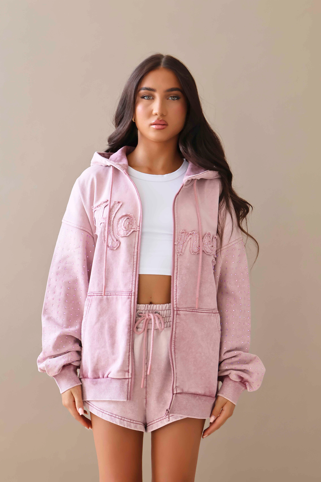 THH Rhinestone Zip Jacket - ‘Honey’ Pink