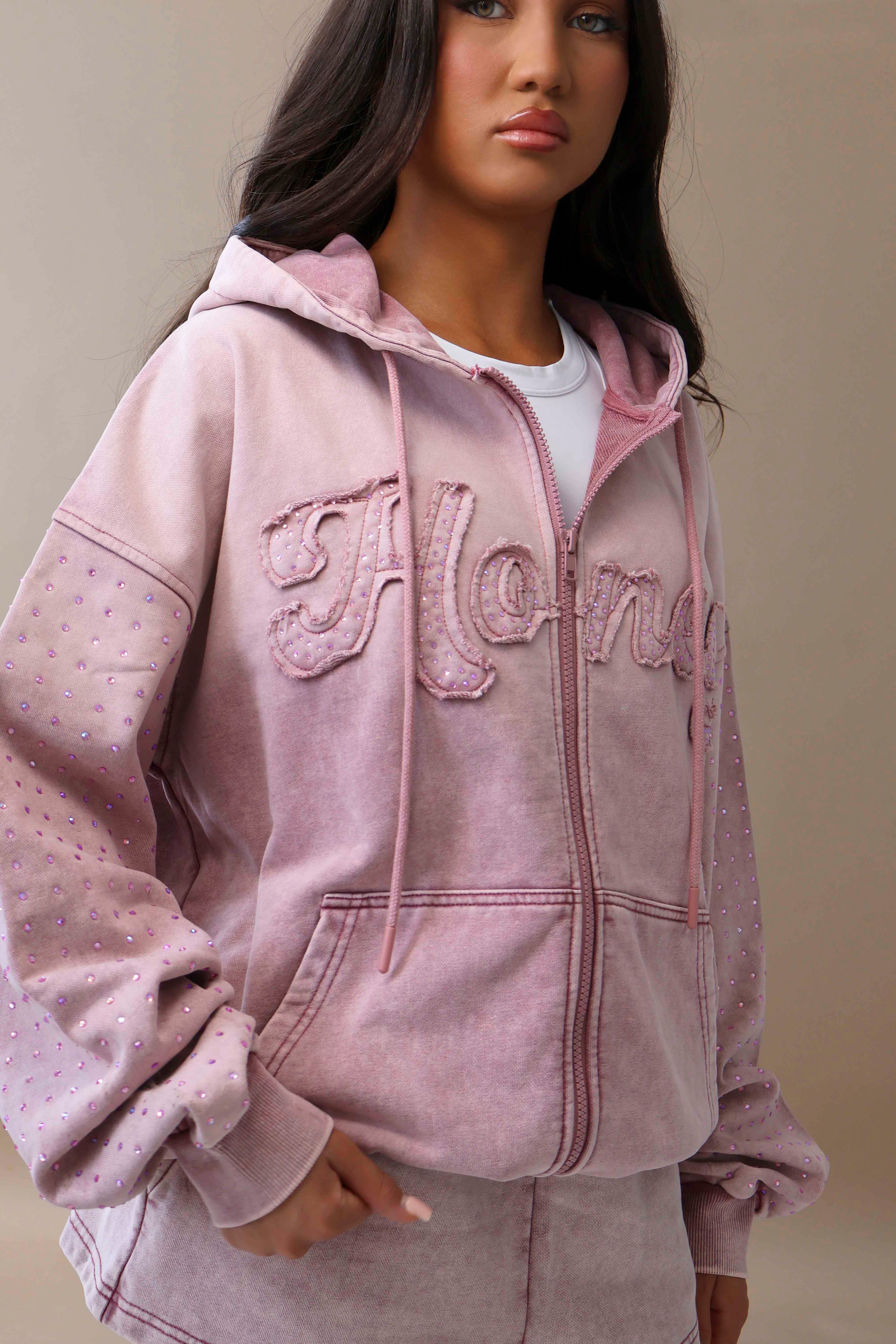 THH Rhinestone Zip Jacket - ‘Honey’ Pink