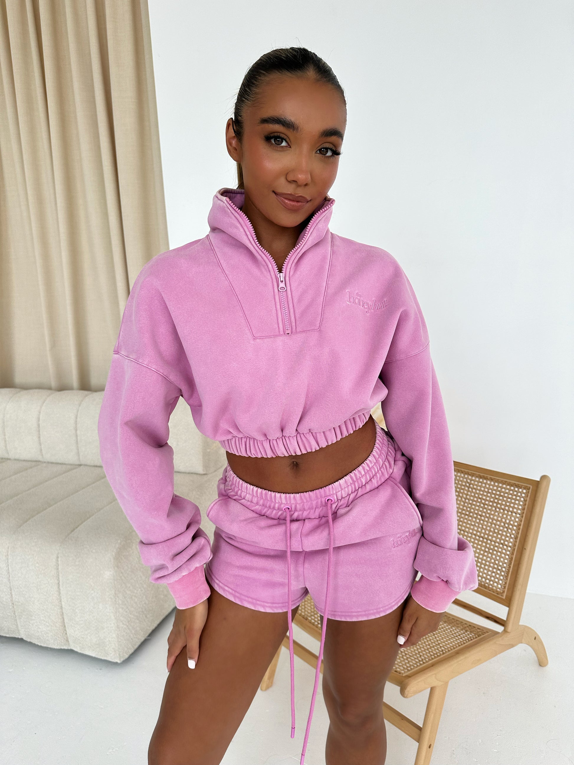 ‘FLIGHT MODE’ Quarter Zip Jumper - Pink