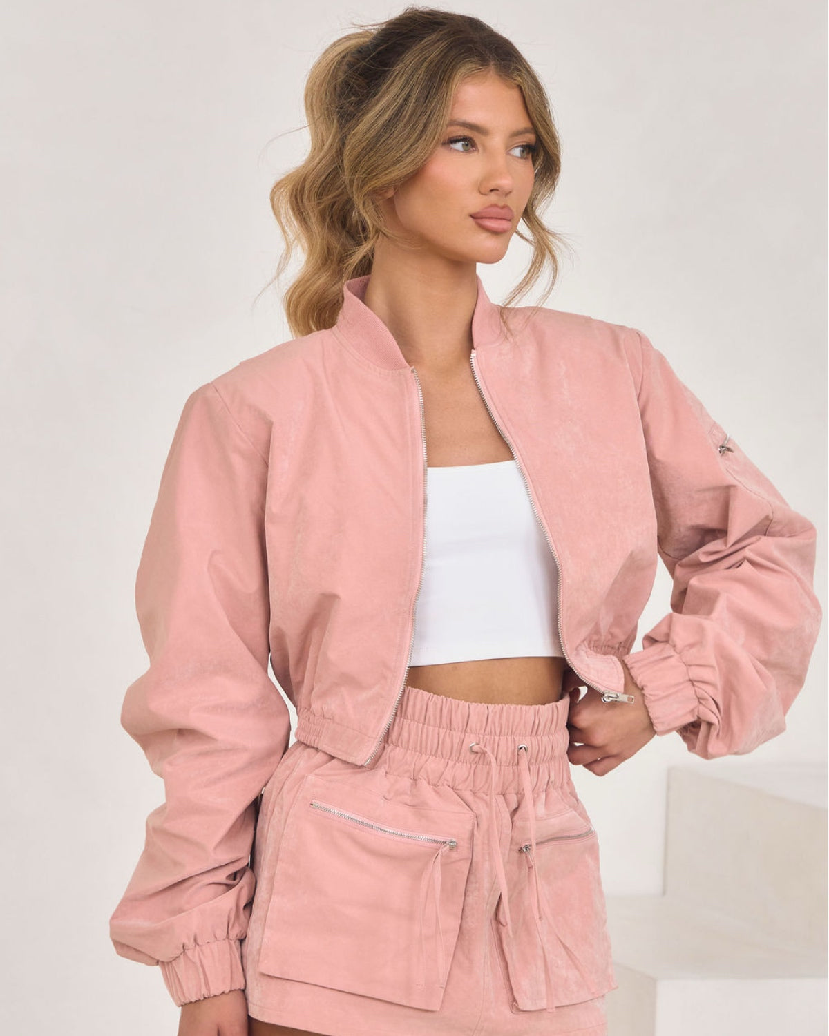 Shoulder Pad Bomber Jacket - Pink