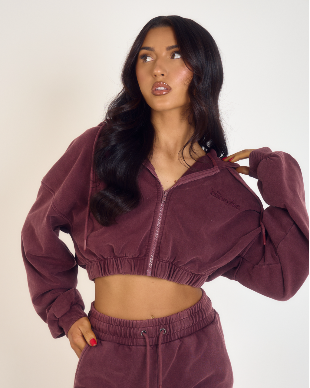 THH Crop Zip Jacket - Burgundy
