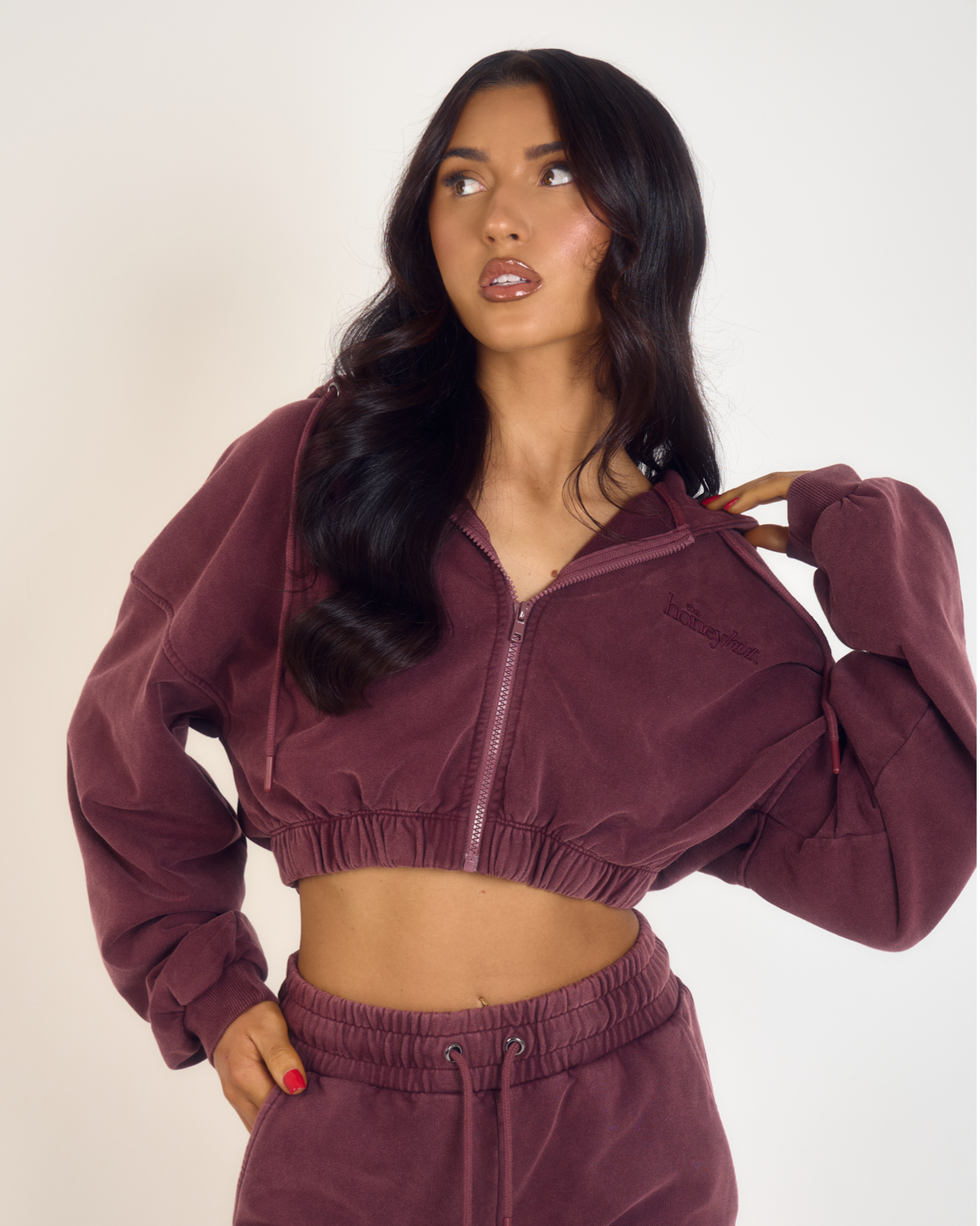 THH Crop Zip Jacket - Burgundy