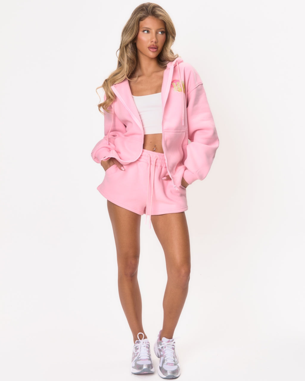 High Waist Slogan Jogger Short - Pink Martini