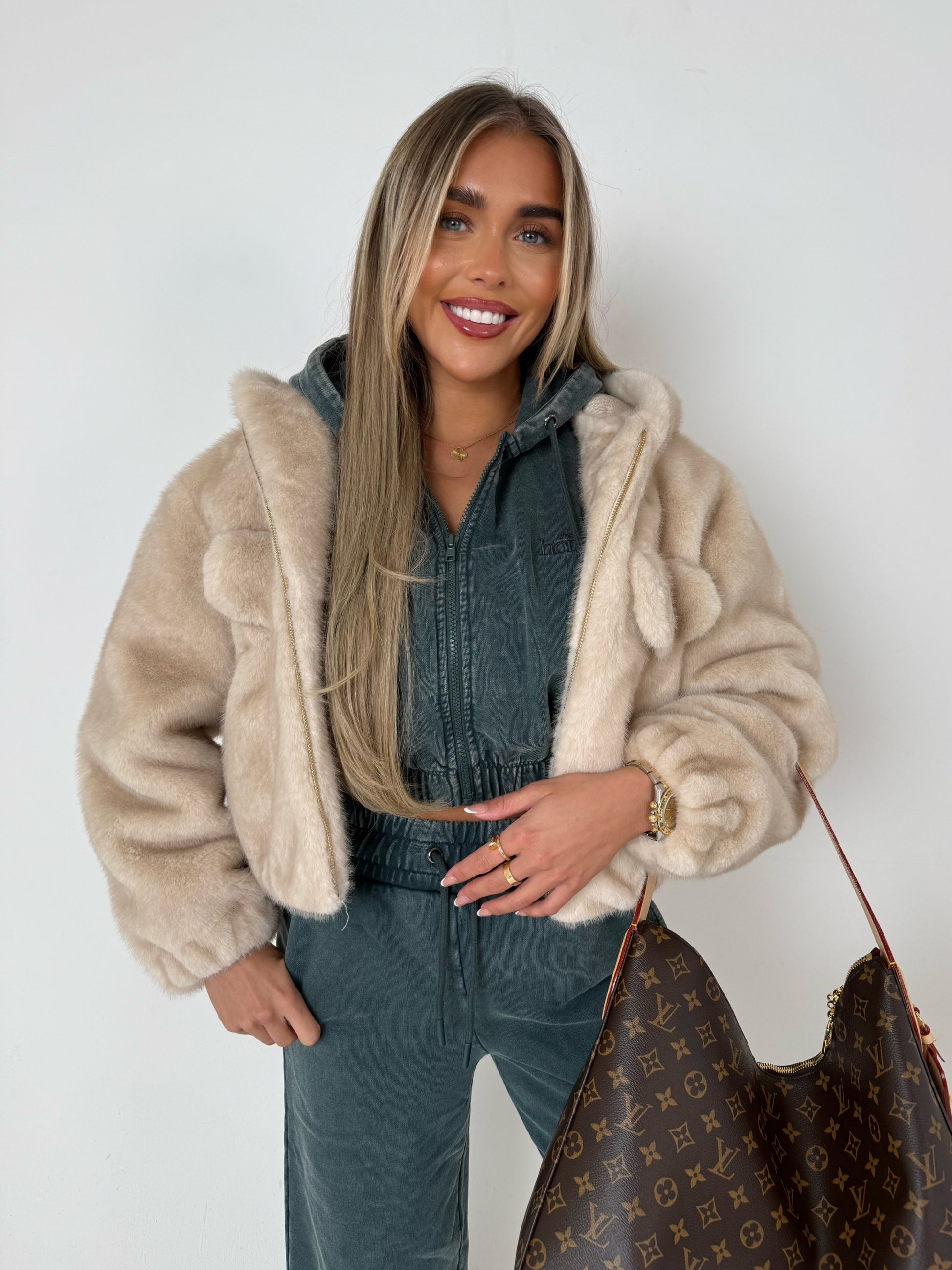 ‘Nova’ Faux Fur Hooded Bomber