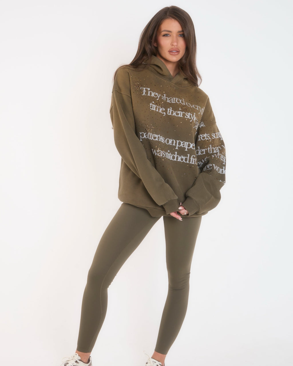 'Our Story' Rhinestone Hoodie - Khaki