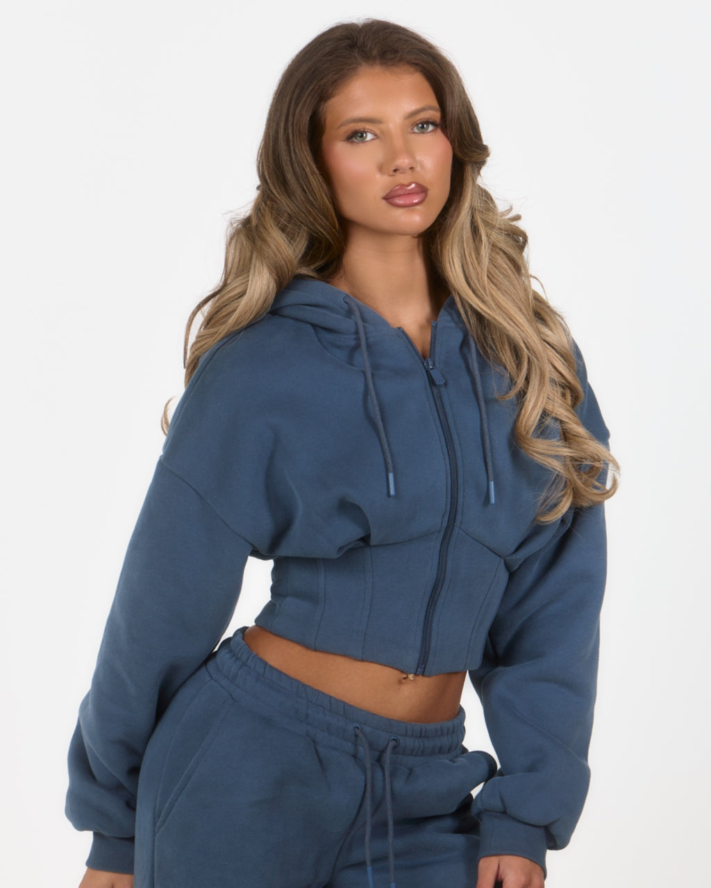 ‘Signature Staples’ Corset Hooded Jacket - Blue