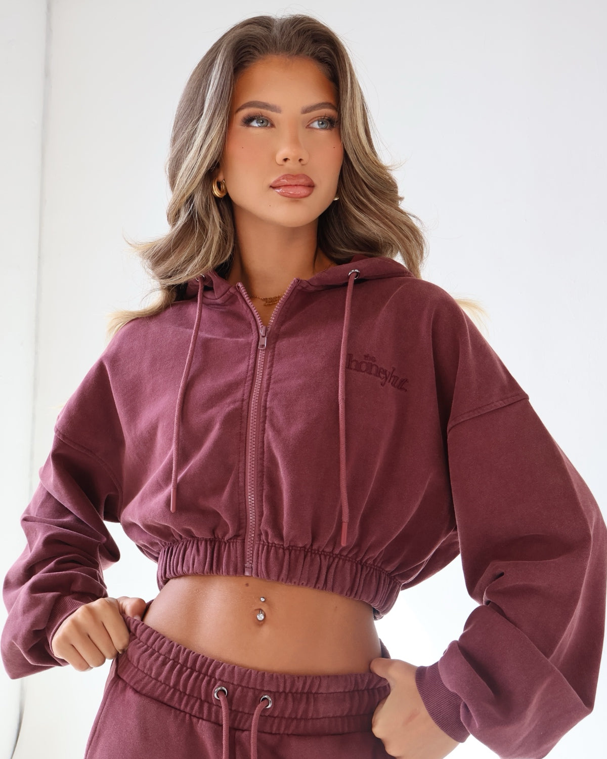 THH Crop Zip Jacket - Burgundy