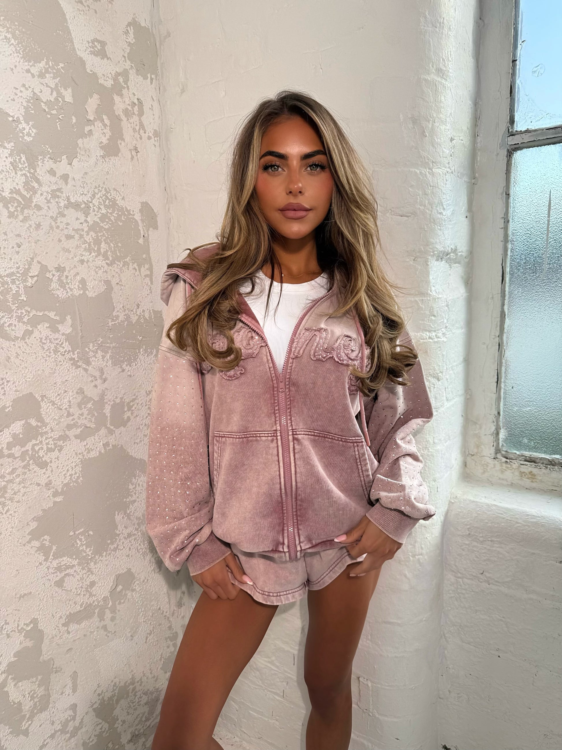THH Rhinestone Zip Jacket - ‘Honey’ Pink