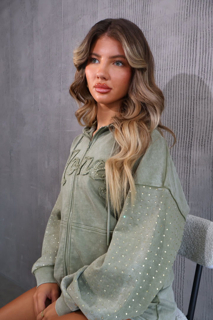 THH Rhinestone Zip Jacket - ‘Honey’ Khaki