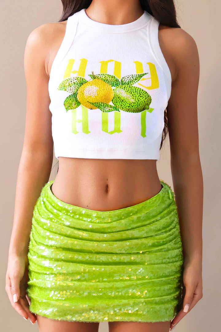 ‘The Island’ Rhinestone Graphic Vest - Lemon & Lime