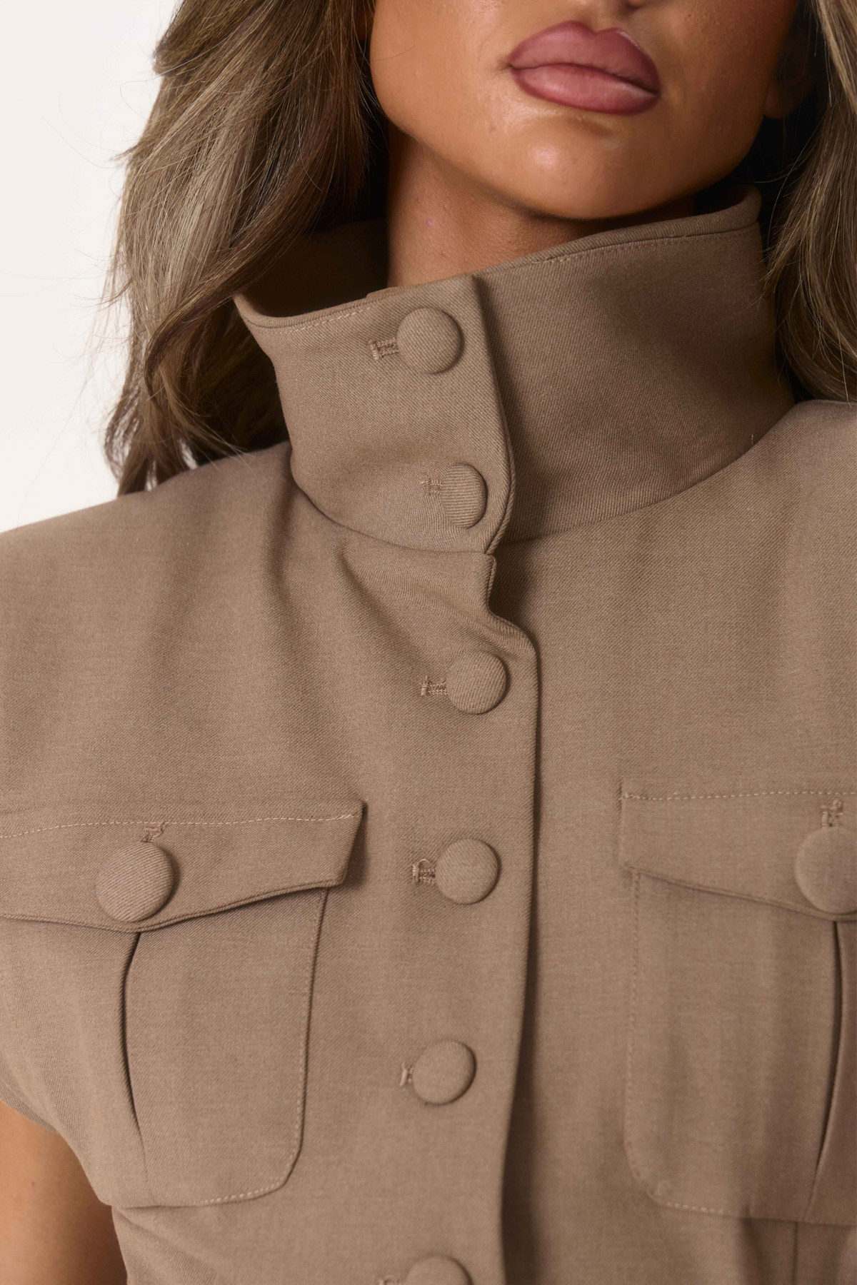 Mabel' Cinch Waist Utility Dress - Beige